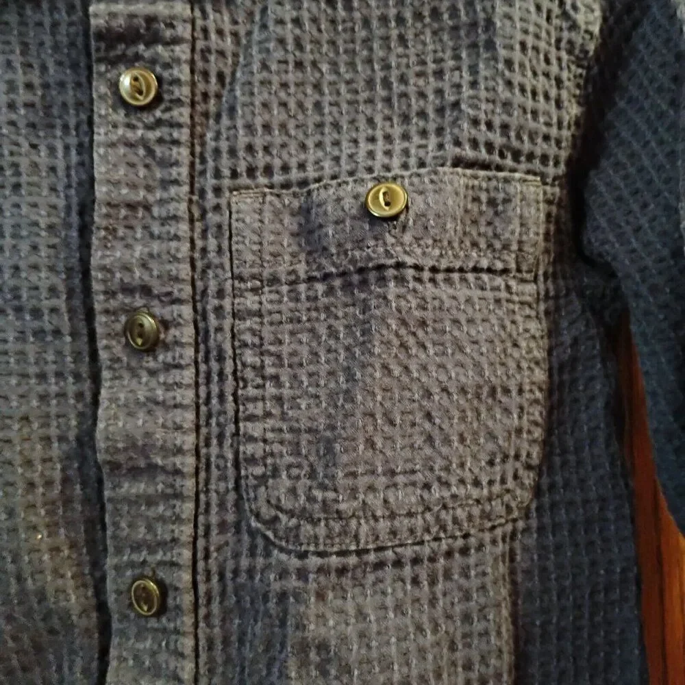 Old Navy Boys Indigo Blue Waffle Weave Button Down Shirt Sz M